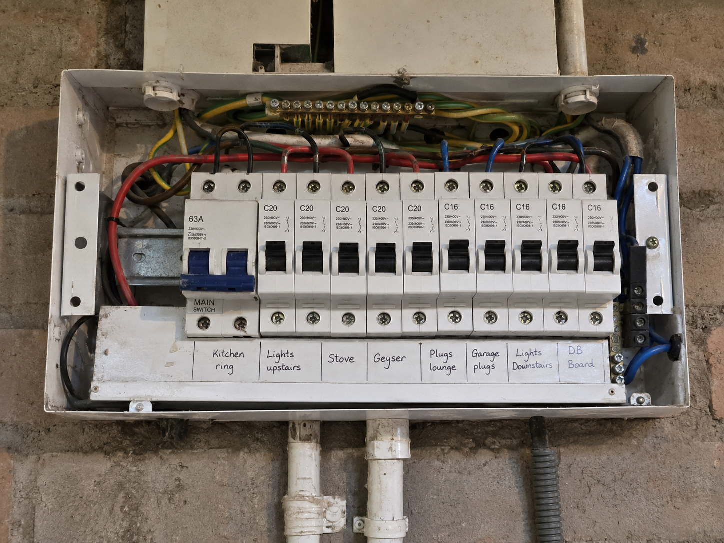 Distribution board with cover off