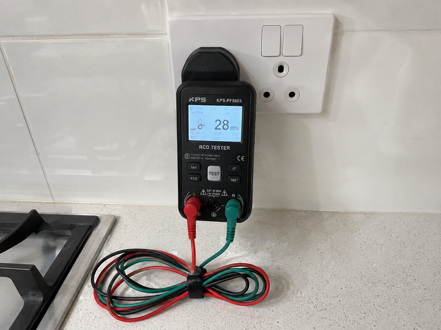 RCD tester on a kitchen socket